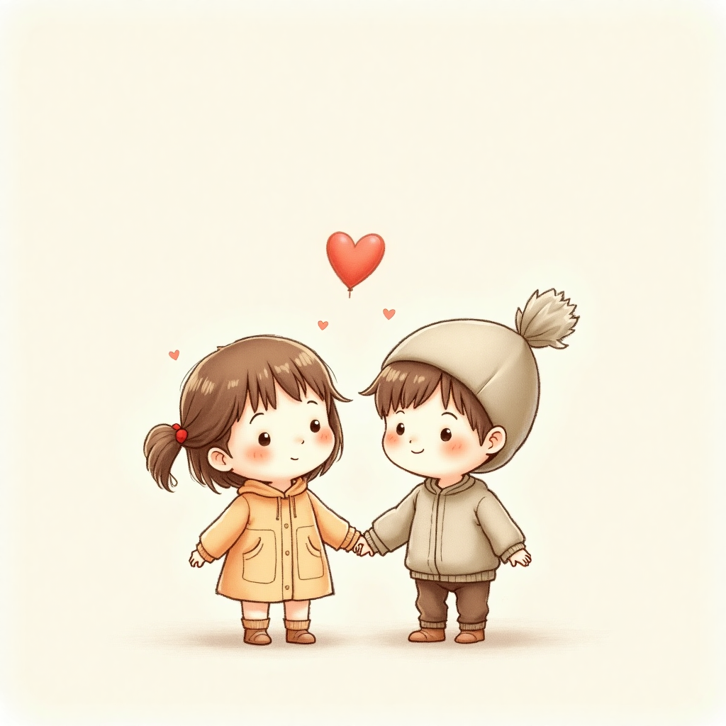 Cute Love Anime Pencil Sketch Characters, image size:1024x1024