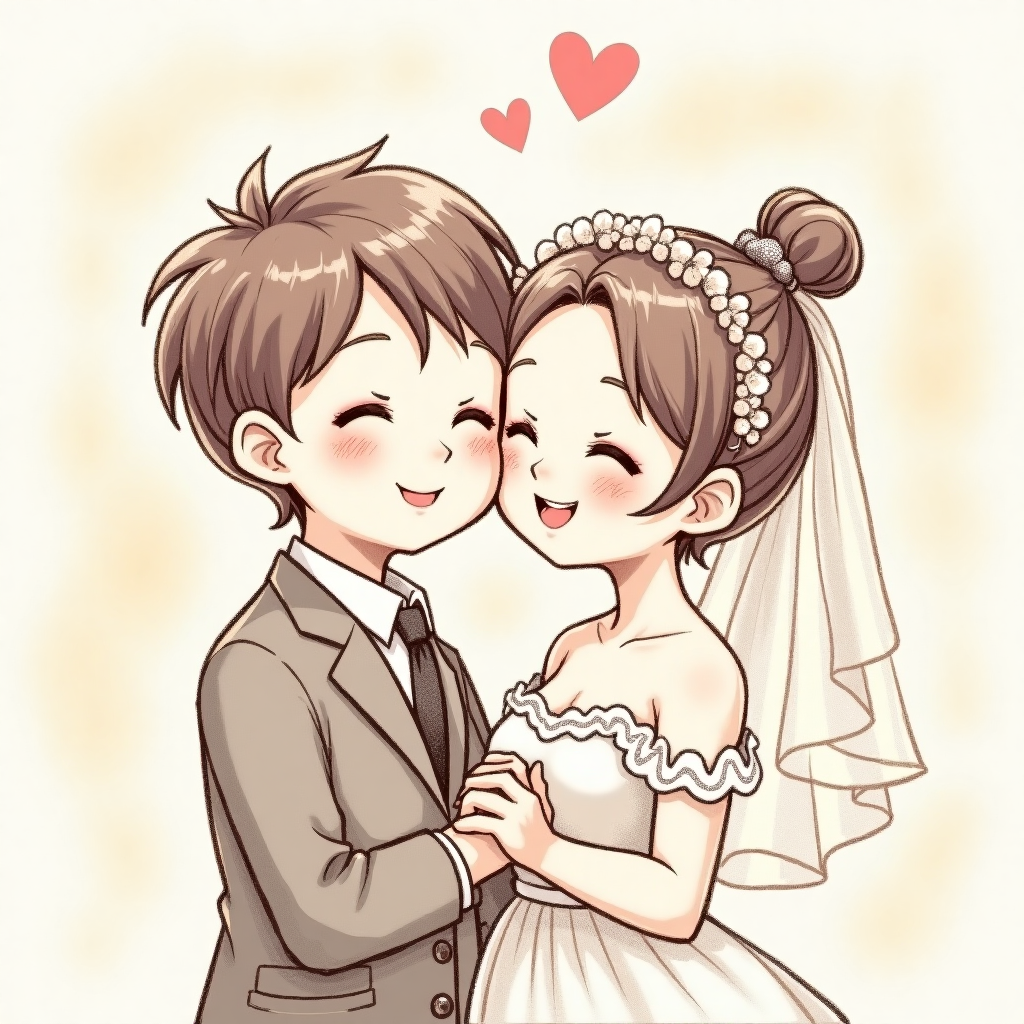 Cute Love Anime Pencil Sketch Characters, image size:1024x1024