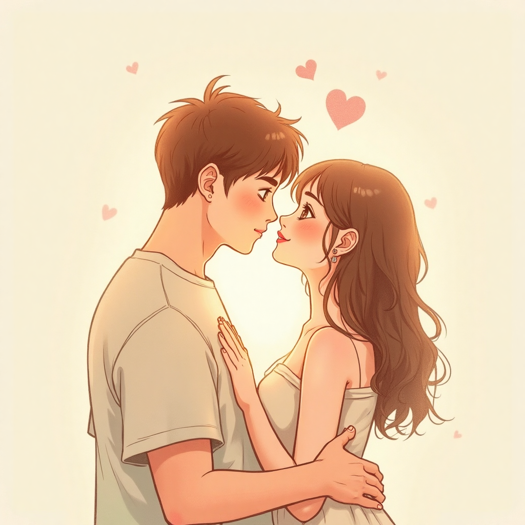 Cute Love Anime Pencil Sketch Characters, image size:1024x1024