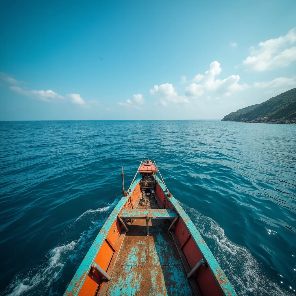 Side View of Fishing Boat, — FLUX.1 image AI prompt example