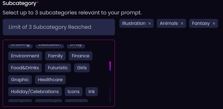 Subcategories select