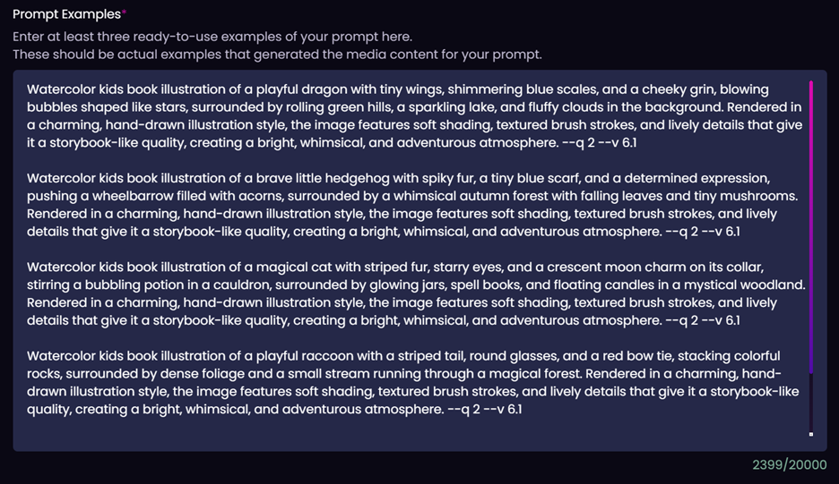 Prompt examples field